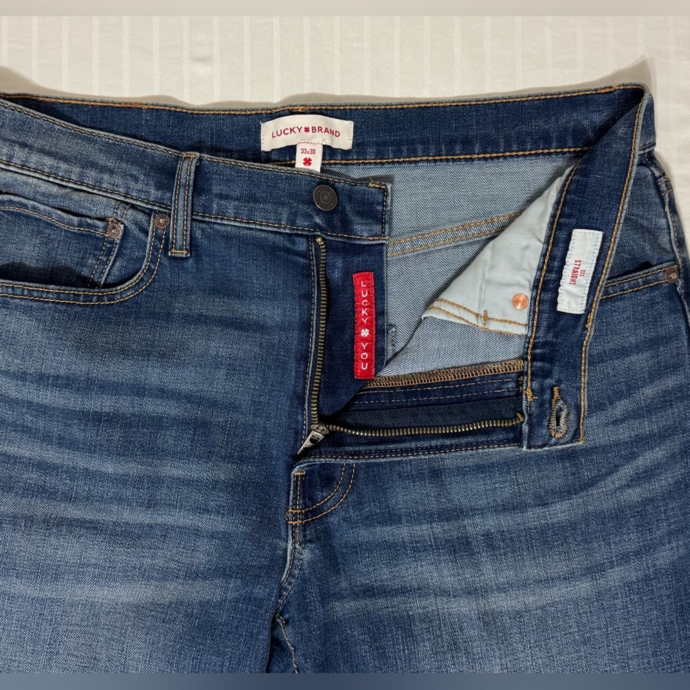 Lucky Brand 223 Straight Leg Jeans Men’s 33x30 Blue Medium Wash Whiskered - Picture 5 of 13